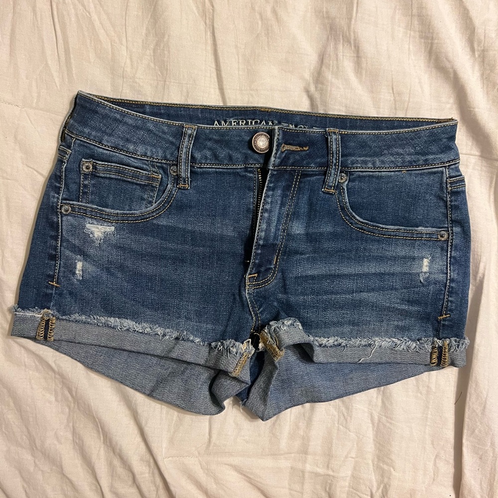 American Eagle Outfitters Blue Jean Shorts Distressed Cuffed Hem